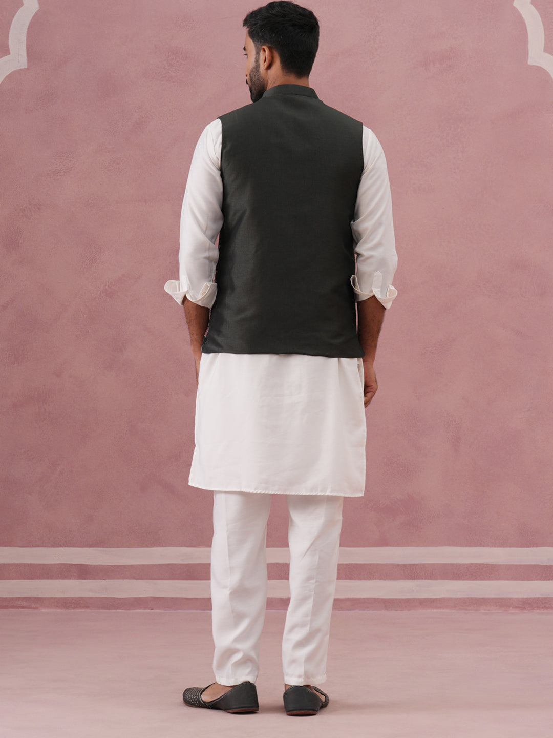 Festive Embroidered Nehru Jacket with Classic Kurta Pyjama ( JOKPWC 592W 4142 W 4142Mehndi )