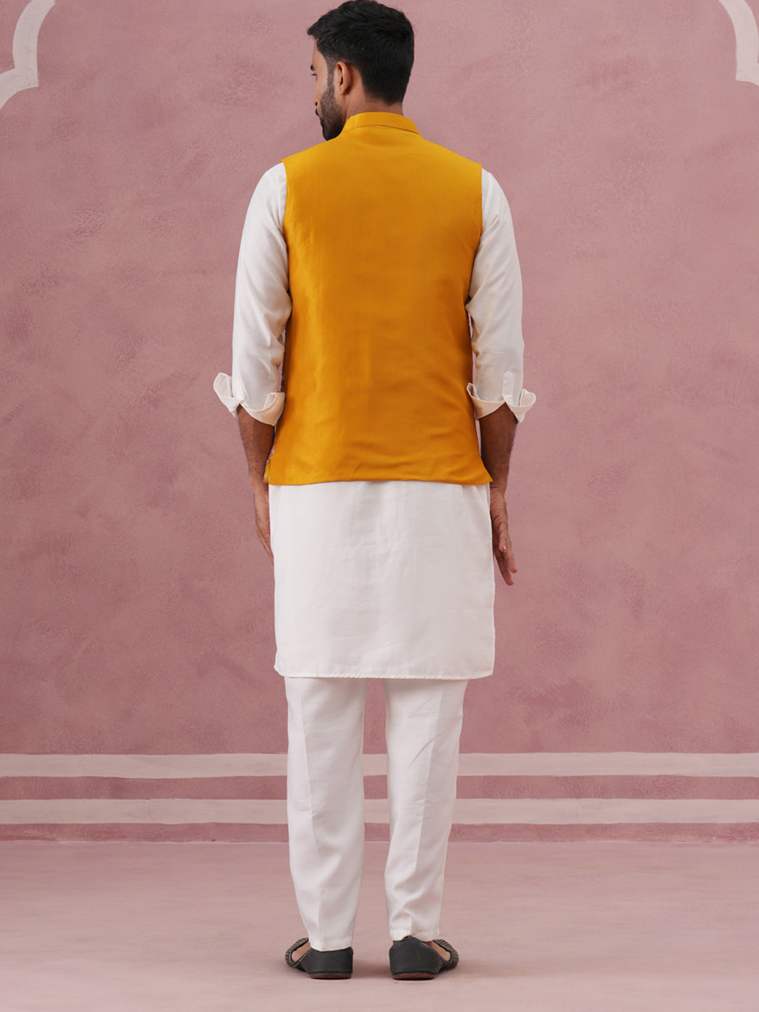 Festive Embroidered Nehru Jacket with Classic Kurta Pyjama ( JOKPWC 592W 4142 W 4142Mustard )