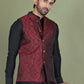 Woven Design Nehru Jacket With Solid Kurta Pyjama ( JOKPWC 636B 4004Maroon )