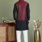 Woven Design Nehru Jacket With Solid Kurta Pyjama ( JOKPWC 636B 4004Maroon )