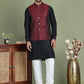 Woven Design Nehru Jacket With Solid Kurta Pyjama ( JOKPWC 636B 4004Maroon )