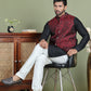 Woven Design Nehru Jacket With Solid Kurta Pyjama ( JOKPWC 636B 4004Maroon )