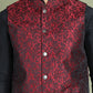 Woven Design Nehru Jacket With Solid Kurta Pyjama ( JOKPWC 636B 4004Maroon )