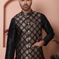 Men's Black Printed Nehru Jacket With Solid Kurta Pyjama