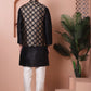 Men's Black Printed Nehru Jacket With Solid Kurta Pyjama