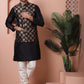 Men's Black Printed Nehru Jacket With Solid Kurta Pyjama