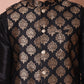 Men's Black Printed Nehru Jacket With Solid Kurta Pyjama