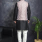 Men's Woven Design Nehru Jacket With Kurta Pyjama Set ( JOKPWC 636B 4083Magenta )