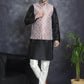 Men's Woven Design Nehru Jacket With Kurta Pyjama Set ( JOKPWC 636B 4083Magenta )