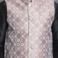 Men's Woven Design Nehru Jacket With Kurta Pyjama Set ( JOKPWC 636B 4083Magenta )