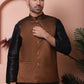 Men's Golden Woven Design Nehru Jacket With Solid Kurta Pyjama