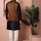 Men's Golden Woven Design Nehru Jacket With Solid Kurta Pyjama