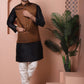 Men's Golden Woven Design Nehru Jacket With Solid Kurta Pyjama