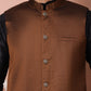 Men's Golden Woven Design Nehru Jacket With Solid Kurta Pyjama