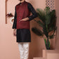 Men's Maroon Woven Design Nehru Jacket With Solid Kurta Pyjama