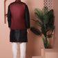Men's Maroon Woven Design Nehru Jacket With Solid Kurta Pyjama