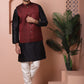 Men's Maroon Woven Design Nehru Jacket With Solid Kurta Pyjama