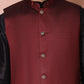 Men's Maroon Woven Design Nehru Jacket With Solid Kurta Pyjama