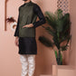 Men's Olive Green Woven Design Nehru Jacket With Solid Kurta Pyjama
