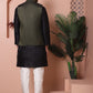 Men's Olive Green Woven Design Nehru Jacket With Solid Kurta Pyjama