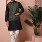 Men's Olive Green Woven Design Nehru Jacket With Solid Kurta Pyjama
