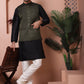 Men's Olive Green Woven Design Nehru Jacket With Solid Kurta Pyjama