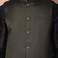 Men's Olive Green Woven Design Nehru Jacket With Solid Kurta Pyjama