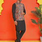 Sequins & Printed Nehru Jacket With Solid Kurta Pyjama Set ( JOKPWC 636B 4132 Orange )