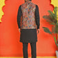 Sequins & Printed Nehru Jacket With Solid Kurta Pyjama Set ( JOKPWC 636B 4132 Orange )
