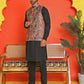 Sequins & Printed Nehru Jacket With Solid Kurta Pyjama Set ( JOKPWC 636B 4132 Orange )
