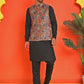 Sequins & Printed Nehru Jacket With Solid Kurta Pyjama Set ( JOKPWC 636B 4132 Orange )
