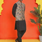 Sequins & Printed Nehru Jacket With Solid Kurta Pyjama Set ( JOKPWC 636B 4132 Peach )