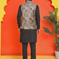 Sequins & Printed Nehru Jacket With Solid Kurta Pyjama Set ( JOKPWC 636B 4132 Peach )