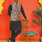 Sequins & Printed Nehru Jacket With Solid Kurta Pyjama Set ( JOKPWC 636B 4132 Peach )
