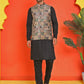 Sequins & Printed Nehru Jacket With Solid Kurta Pyjama Set ( JOKPWC 636B 4132 Peach )