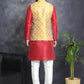 Men's Woven Design Nehru Jacket With Kurta Pyjama Set ( JOKPWC 636M 4083Mustard )