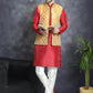 Men's Woven Design Nehru Jacket With Kurta Pyjama Set ( JOKPWC 636M 4083Mustard )