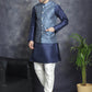Men's Printed Nehru Jacket With Kurta Pyjama Set ( JOKPWC 636W 4084Blue )