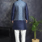 Men's Printed Nehru Jacket With Kurta Pyjama Set ( JOKPWC 636W 4084Blue )