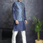 Men's Printed Nehru Jacket With Kurta Pyjama Set ( JOKPWC 636W 4084Blue )