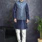 Men's Printed Nehru Jacket With Kurta Pyjama Set ( JOKPWC 636W 4084Blue )
