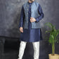 Men's Printed Nehru Jacket With Kurta Pyjama Set ( JOKPWC 636W 4084Blue )