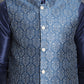 Men's Printed Nehru Jacket With Kurta Pyjama Set ( JOKPWC 636W 4084Blue )
