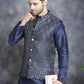 Men's Printed Nehru Jacket With Kurta Pyjama Set ( JOKPWC 636N 4084Navy )