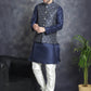 Men's Printed Nehru Jacket With Kurta Pyjama Set ( JOKPWC 636N 4084Navy )