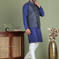 Men's Printed Nehru Jacket With Kurta Pyjama Set ( JOKPWC 636N 4084Navy )