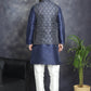 Men's Printed Nehru Jacket With Kurta Pyjama Set ( JOKPWC 636N 4084Navy )