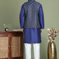Men's Printed Nehru Jacket With Kurta Pyjama Set ( JOKPWC 636N 4084Navy )