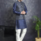 Men's Printed Nehru Jacket With Kurta Pyjama Set ( JOKPWC 636N 4084Navy )