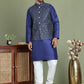 Men's Printed Nehru Jacket With Kurta Pyjama Set ( JOKPWC 636N 4084Navy )